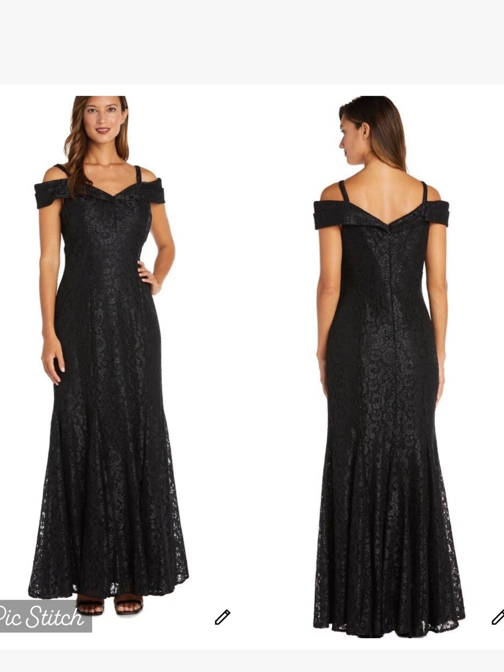 R&M Richards Off Shoulder Black Lace Gown